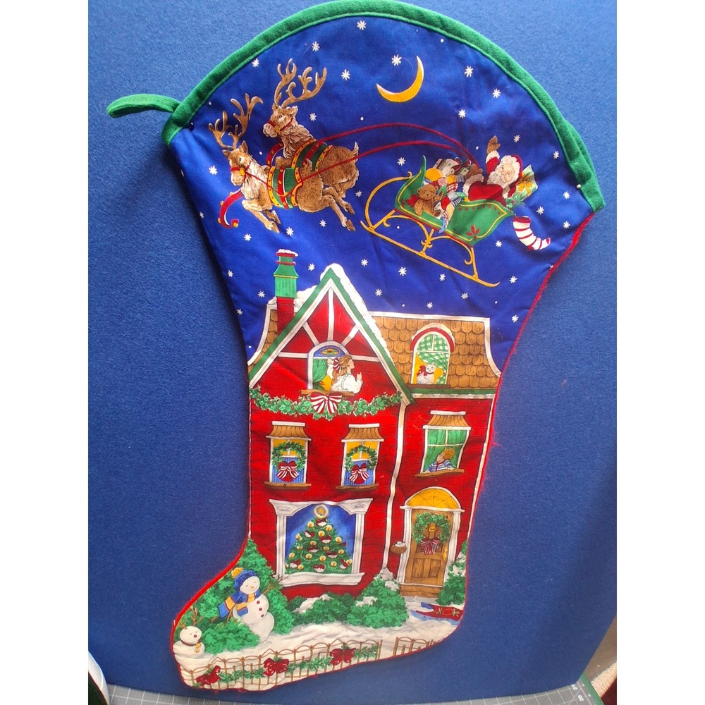 Unbranded Christmas Stocking Multicolor Santa Sleigh Reindeer House Oversized 2